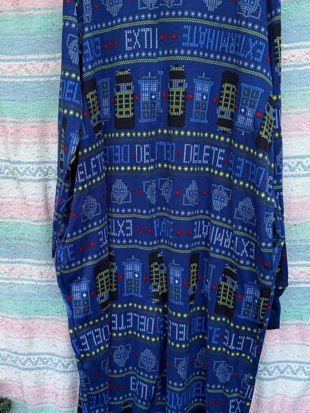 Doctor Who Blue Novelty Hoodie pajama onesie with Sci‑Fi Knit Pattern